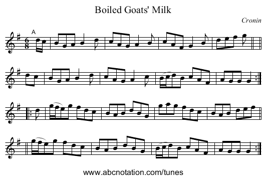 Boiled Goats' Milk - staff notation