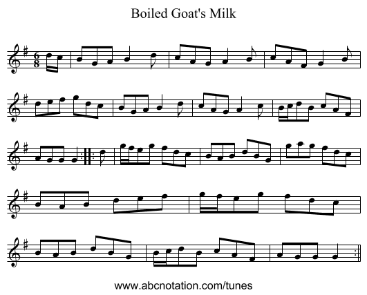 Boiled Goat's Milk - staff notation