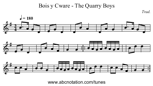 Bois y Cware - The Quarry Boys - staff notation