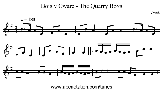 Bois y Cware - The Quarry Boys - staff notation