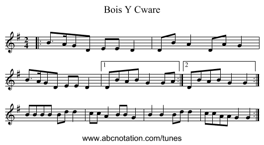 Bois Y Cware - staff notation