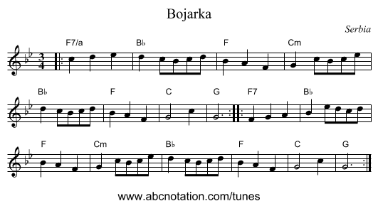 Bojarka - staff notation