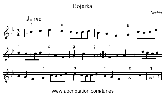 Bojarka - staff notation
