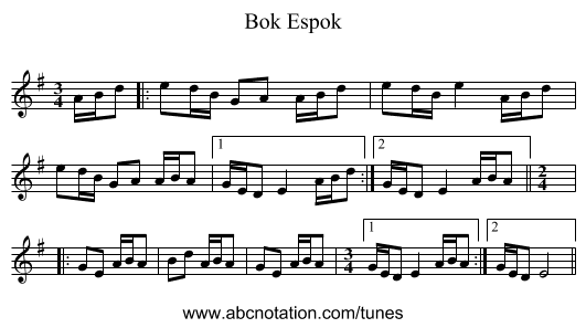 Bok Espok - staff notation