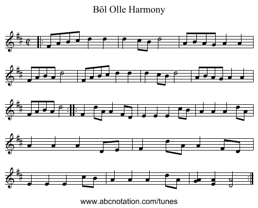 B&ouml;l Olle Harmony - staff notation