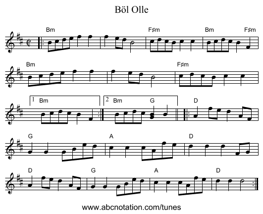 B&ouml;l Olle - staff notation
