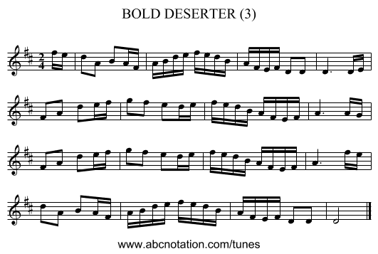 BOLD DESERTER (3) - staff notation