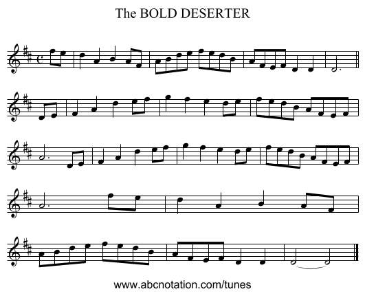 BOLD DESERTER, The - staff notation
