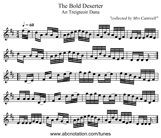 Bold Deserter, The - staff notation