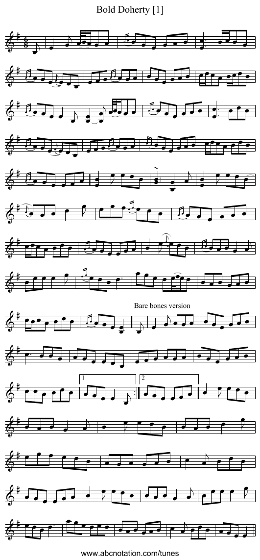 Bold Doherty [1] - staff notation