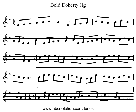 Bold Doherty Jig - staff notation