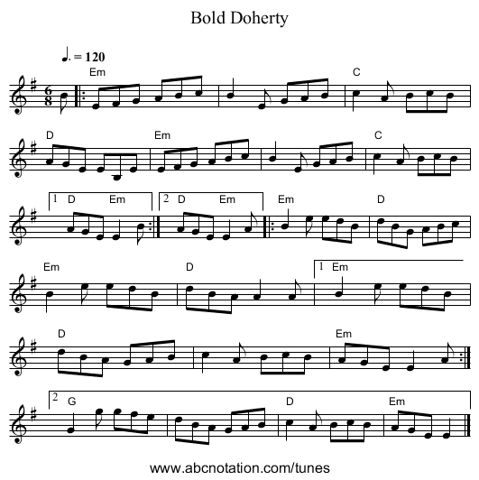 Bold Doherty - staff notation