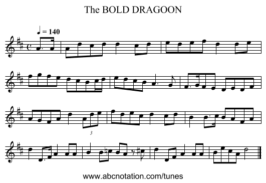 BOLD DRAGOON, The - staff notation
