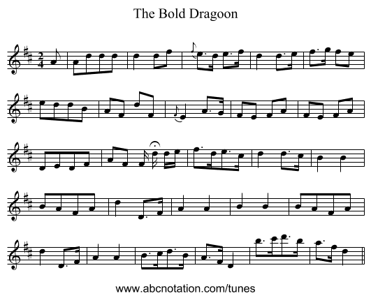 Bold Dragoon, The - staff notation