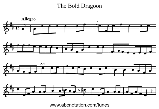Bold Dragoon, The - staff notation