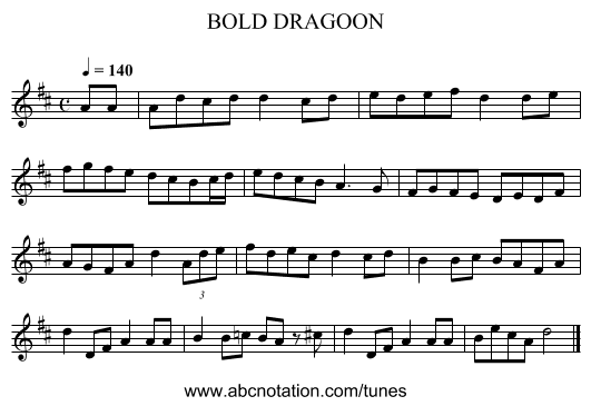 BOLD DRAGOON - staff notation