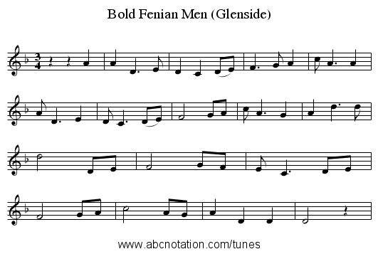 Bold Fenian Men (Glenside) - staff notation