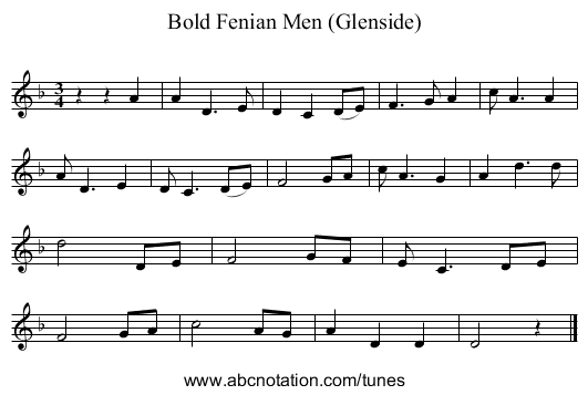 Bold Fenian Men (Glenside) - staff notation