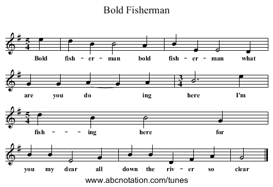 Bold Fisherman - staff notation