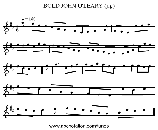 BOLD JOHN O'LEARY (jig) - staff notation