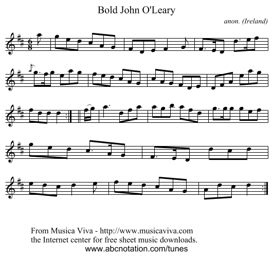 Bold John O'Leary - staff notation