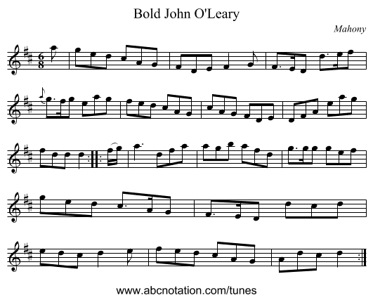 Bold John O'Leary - staff notation