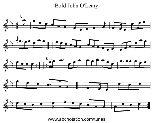 Bold John O'Leary - staff notation