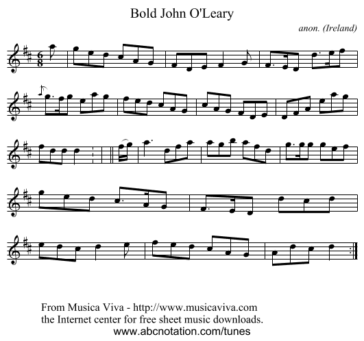 Bold John O'Leary - staff notation