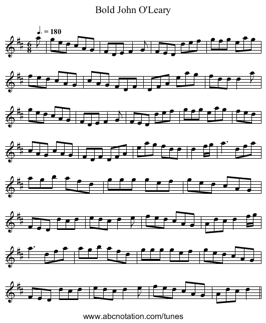 Bold John O'Leary - staff notation