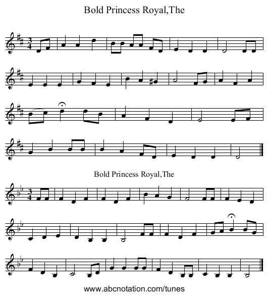 Bold Princess Royal,The - staff notation