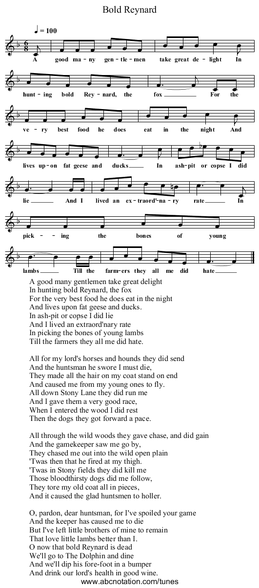Bold Reynard - staff notation
