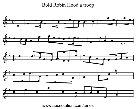 Bold Robin Hood a troop - staff notation