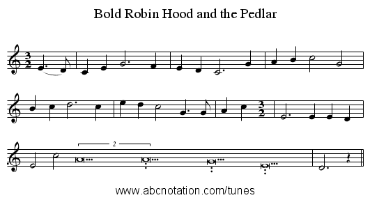 Bold Robin Hood and the Pedlar - staff notation