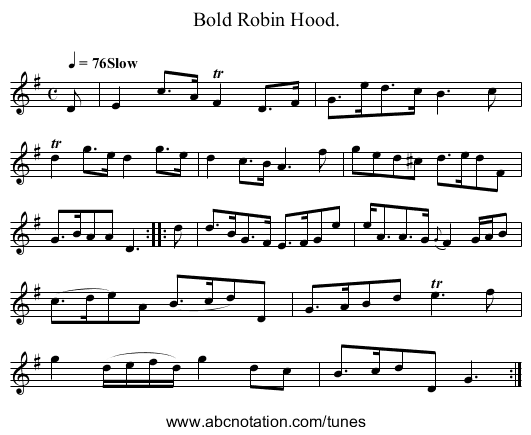 Bold Robin Hood. - staff notation