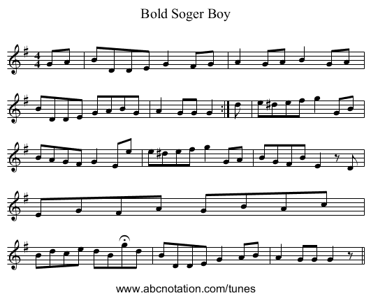 Bold Soger Boy - staff notation