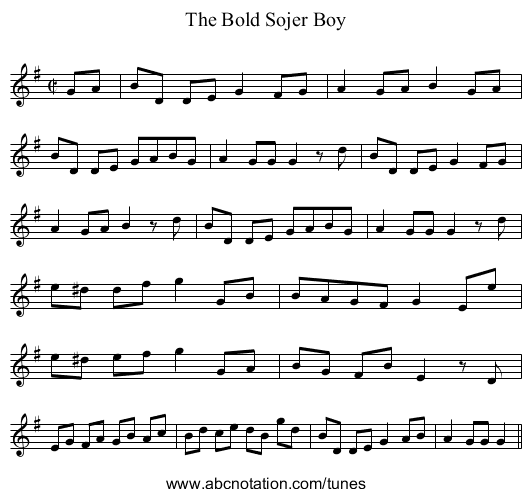 Bold Sojer Boy, The - staff notation