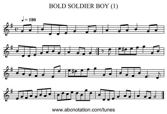 BOLD SOLDIER BOY (1) - staff notation