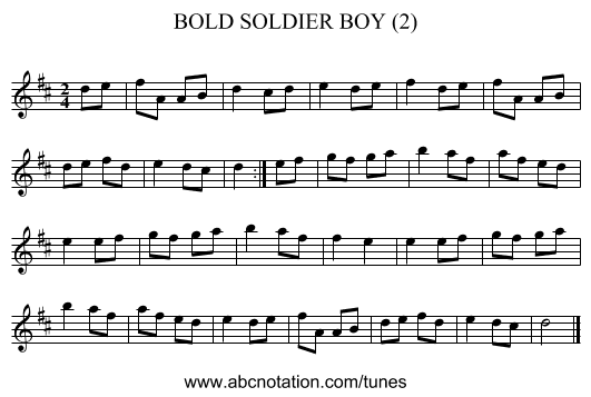 BOLD SOLDIER BOY (2) - staff notation