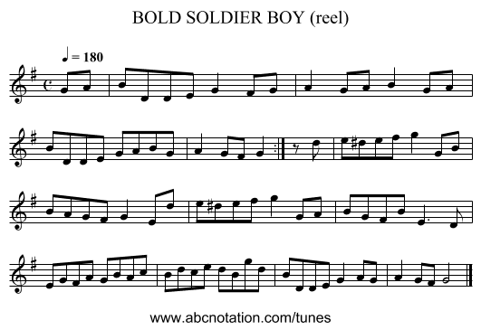 BOLD SOLDIER BOY (reel) - staff notation