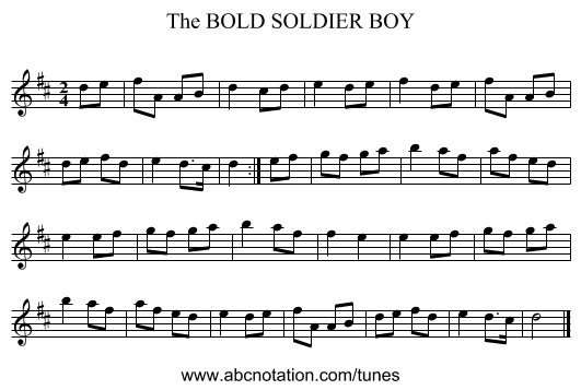 BOLD SOLDIER BOY, The - staff notation