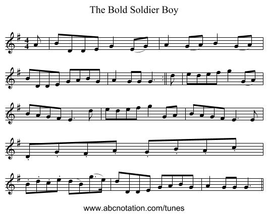 Bold Soldier Boy, The - staff notation