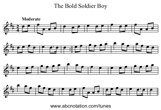 Bold Soldier Boy, The - staff notation