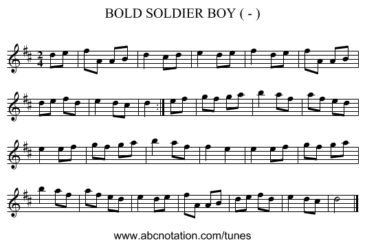 BOLD SOLDIER BOY ( - ) - staff notation