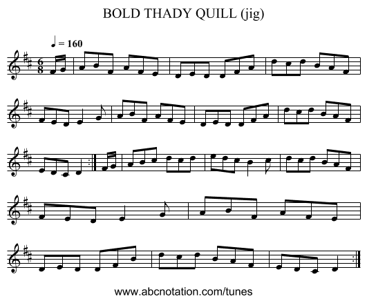 BOLD THADY QUILL (jig) - staff notation