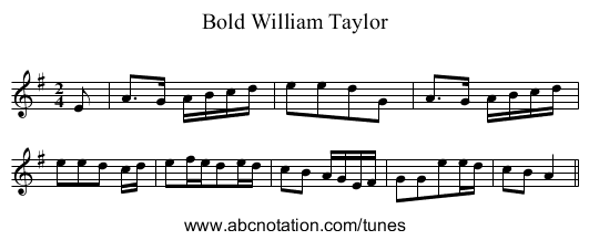 Bold William Taylor - staff notation