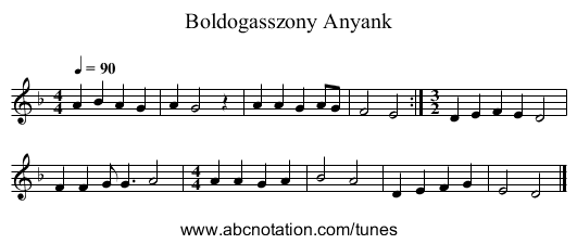 Boldogasszony Anyank - staff notation