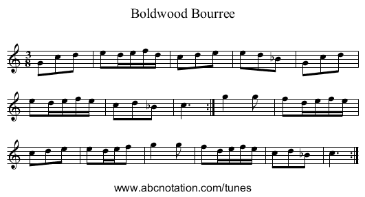 Boldwood Bourree - staff notation