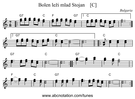 Bolen le&zcaron;i mlad Stojan    [C] - staff notation