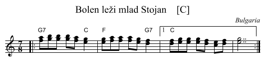Bolen le&zcaron;i mlad Stojan    [C] - staff notation