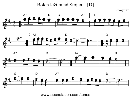 Bolen le&zcaron;i mlad Stojan    [D] - staff notation